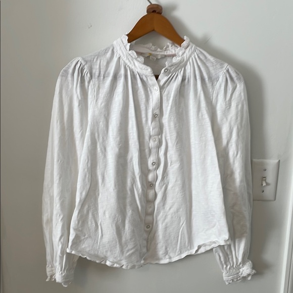 Boden Tops - Boden White Bishop Sleeve Blouse with Ruffled Mandarin Collar